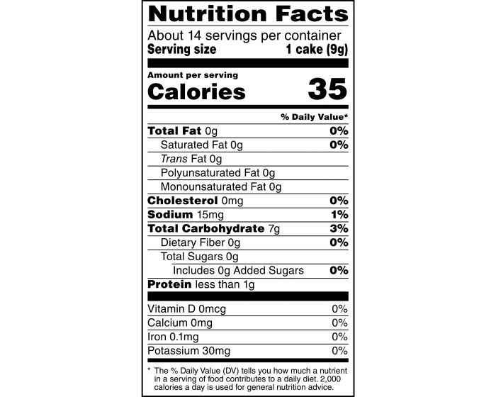 Rice cake food label